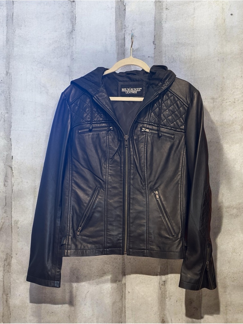 Milwaukee leather Quilted Hooded moto Jacket nwot